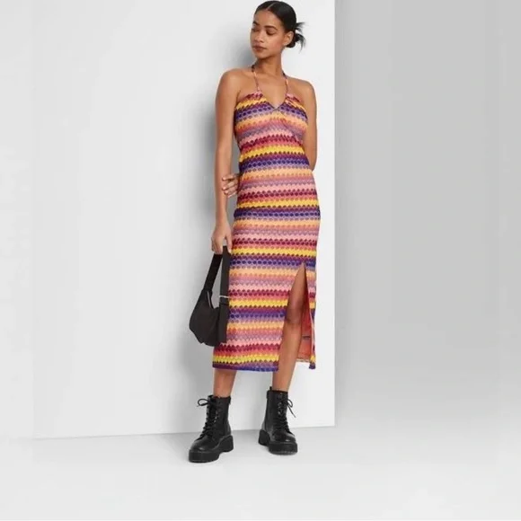 wild fable | Dresses | Wild Fable Womens Casual Crochet Halter Slip Maxi  Dress Multicolor